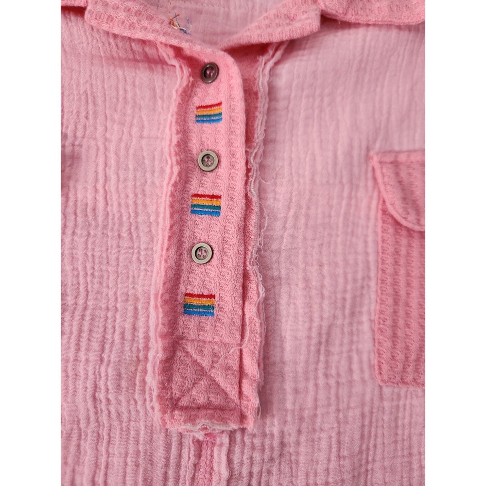 POL‎ | Oversized V-neck Pink Ballon Sleeve Boho Chic Patchwork Tunic Top M Gauze - Picture 4 of 11